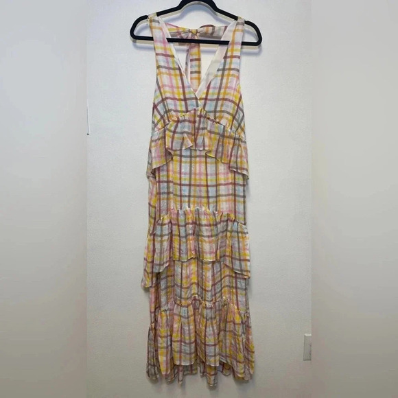 NWT Cinq a Sept Astor Plaid Gingham Midi Dress - Spring Summer Ruffled Tiered - Picture 4 of 8